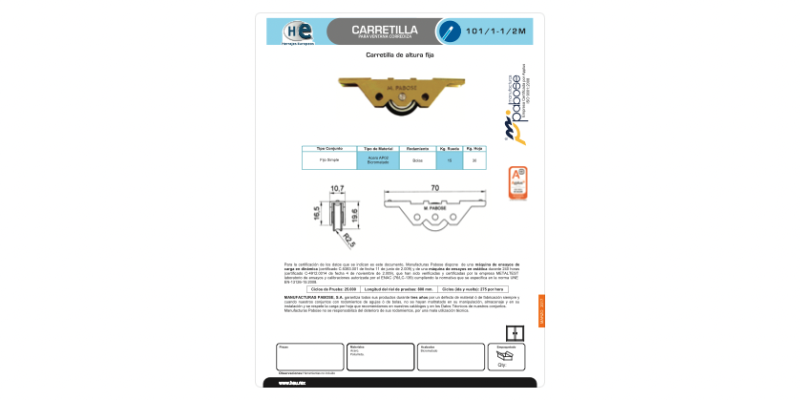 FICHA CARRETILLA 101 112M